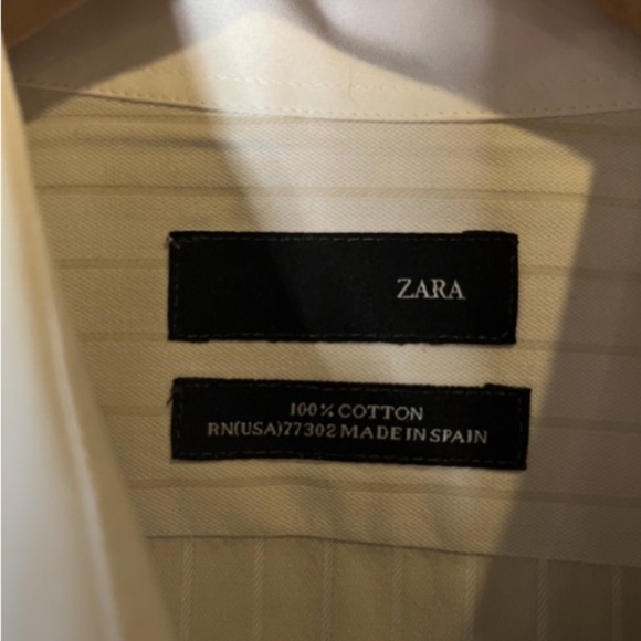 Zara Medium Mens Button Front Shirt Button Up Front Collared White Beige Striped - Picture 4 of 5